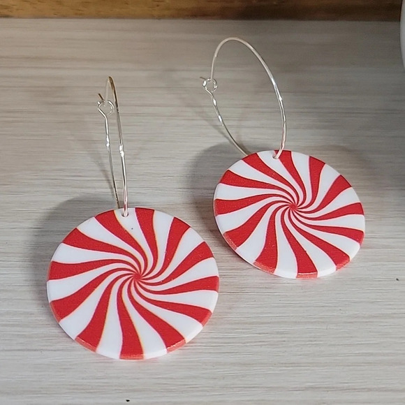 PEPPERMINT CANDY HOOP DROP EARRINGS, Choice of Color - Picture 5 of 7
